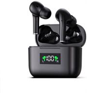 bluetooth touch wireless headphones with handsfree mic for gaming, dual earbuds with type-c cord and true power display charging case, stereo wireless earphones with 7 hours battery for android ios phones tv logo