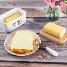 img 2 attached to 🧈 Hasense Butter Dish with Lid - Farmhouse Butter Container for Countertop, East-West Coast Butter Keeper Set with Knife - White