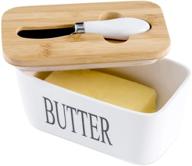 🧈 hasense butter dish with lid - farmhouse butter container for countertop, east-west coast butter keeper set with knife - white logo