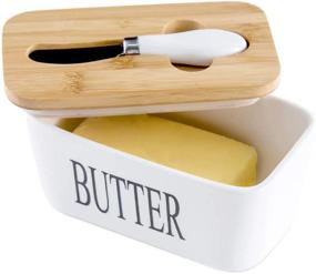 img 4 attached to 🧈 Hasense Butter Dish with Lid - Farmhouse Butter Container for Countertop, East-West Coast Butter Keeper Set with Knife - White