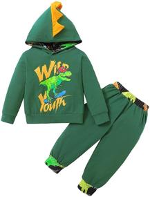 img 4 attached to 🦖 Charm the Boys with Dinosaur-themed Long Sleeve Hoodies & Pants Set in Size 6!