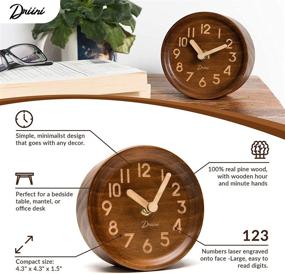 img 1 attached to 🕰️ Driini Genuine Pine Wooden Analog Clock - Dark Finish, Battery Operated with Silent Sweep Mechanism - Cute, Small Decorative Desk & Table Clock for Bedroom Shelf or Office Desktop