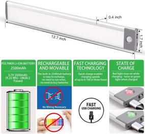 img 2 attached to 💡 Ultra Thin Rechargeable Motion Sensor LED Lights for Under Counter & Closet Lighting - Battery Operated, Stick-On, Wireless Night Lights with 54-LEDs