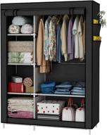 👕 black udear closet organizer wardrobe clothes storage shelves with non-woven fabric cover, side pockets - 41.3 x 17.7 x 66.9 inches logo