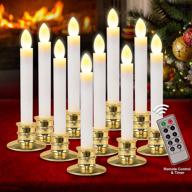 🕯️ fly2sky christmas window candle lights: 10 pcs flameless led candles with remote control, timer, and gold candle holders for window decor, party, and tabletop логотип