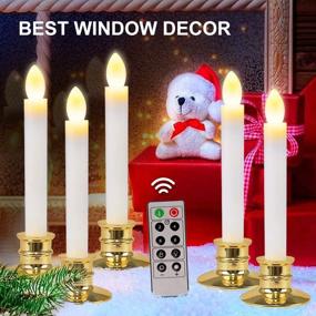 img 3 attached to 🕯️ FLY2SKY Christmas Window Candle Lights: 10 Pcs Flameless LED Candles with Remote Control, Timer, and Gold Candle Holders for Window Decor, Party, and Tabletop