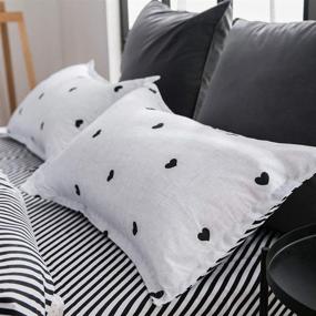 img 1 attached to 🖤 CCoutueChen Queen Size Girls Duvet Cover Set - Cute Black Heart Shape Print on White Bedding, Reversible Striped Design - Soft Breathable Microfiber Comforter Cover for Teens and Women