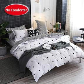 img 3 attached to 🖤 CCoutueChen Queen Size Girls Duvet Cover Set - Cute Black Heart Shape Print on White Bedding, Reversible Striped Design - Soft Breathable Microfiber Comforter Cover for Teens and Women