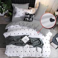 🖤 ccoutuechen queen size girls duvet cover set - cute black heart shape print on white bedding, reversible striped design - soft breathable microfiber comforter cover for teens and women logo