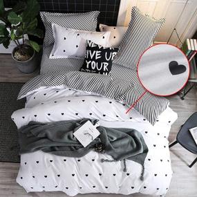 img 4 attached to 🖤 CCoutueChen Queen Size Girls Duvet Cover Set - Cute Black Heart Shape Print on White Bedding, Reversible Striped Design - Soft Breathable Microfiber Comforter Cover for Teens and Women