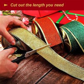 img 1 attached to 🎁 Shimmery Christmas Ribbon Set - 3 Rolls of 2 Inch Glitter Gift Wrapping Ribbons with Gold Wired Edge, 33 Yards