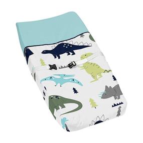 img 4 attached to Stylish Blue and Green Modern Dinosaur Baby Changing Pad Cover for Girls and Boys