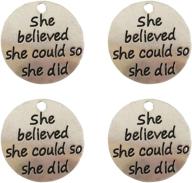 🔮 yansanido pack of 10 silver round diy antique message charms pendant | she believed she could so she did - bracelet & necklace making logo