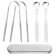 💧 4-piece tongue scraper set - stainless steel tongue brush for cleaner, fresher breath & improved oral care - includes carrying case logo