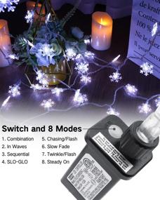 img 2 attached to 🎄 100 LED 33FT White Snowflake String Lights with Timer Plug-in - Fairy Lights for Christmas Decorations, Waterproof & Connectable - 8 Modes for Indoor Outdoor Wedding Birthday Xmas