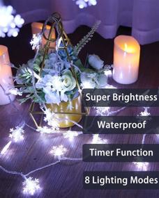 img 1 attached to 🎄 100 LED 33FT White Snowflake String Lights with Timer Plug-in - Fairy Lights for Christmas Decorations, Waterproof & Connectable - 8 Modes for Indoor Outdoor Wedding Birthday Xmas