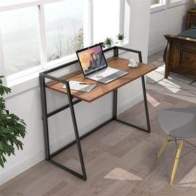 img 2 attached to 🖥️ DESIGNA 41 inch Folding Desk: Space-Saving Small Student Desk for Home Office, Walnut Finish