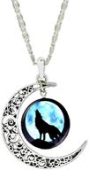 🐺 gemingo howling wolf necklace - glass dome sterling silver crescent pendant for men, women, boys, and girls logo