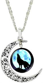 img 3 attached to 🐺 GEMINGO Howling Wolf Necklace - Glass Dome Sterling Silver Crescent Pendant for Men, Women, Boys, and Girls