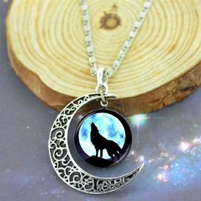 img 1 attached to 🐺 GEMINGO Howling Wolf Necklace - Glass Dome Sterling Silver Crescent Pendant for Men, Women, Boys, and Girls