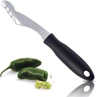 🌶️ fiotok stainless steel jalapeno pepper corer - easy seed removal and slice for barbecue roasting peppers, with serrated slice and rubber handle logo