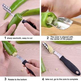 img 2 attached to 🌶️ FIOTOK Stainless Steel Jalapeno Pepper Corer - Easy Seed Removal and Slice for Barbecue Roasting Peppers, with Serrated Slice and Rubber Handle