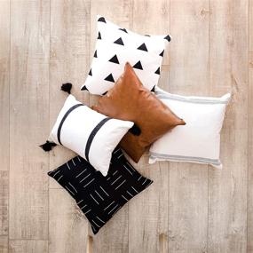 img 4 attached to Two Queens Lane 5-Pack Boho Throw Pillow Covers & Cases (18x18) Mudcloth Farmhouse Bohemian Scandinavian Black & White Design, Decorative Home Decor. Cotton & Leather Pillows, Brooklyn Set