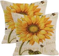 🌻 2-pack linen blend flower pattern cushion covers, cotton pillowslips, square throw pillow cases, 18 x 18 inches (oil painting sunflower) логотип