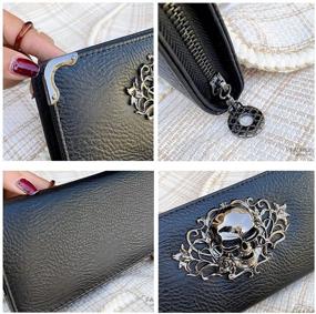 img 2 attached to 💀 Hoyofo Women's Zip Around Skull Wallet with Credit Card Holder & Phone Case - Genuine Leather Long Goth Clutch Purse with Wristlet, Black