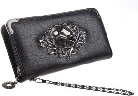 img 4 attached to 💀 Hoyofo Women's Zip Around Skull Wallet with Credit Card Holder & Phone Case - Genuine Leather Long Goth Clutch Purse with Wristlet, Black