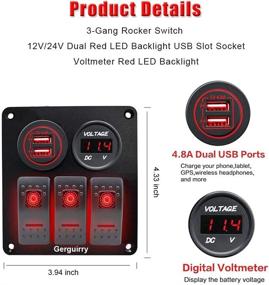 img 1 attached to 🚦 Gerguirry 3 Gang Rocker Switch Panel: Elegant Blue/Red LED Backlight for Car SUV Marine RV Truck Camper Boat