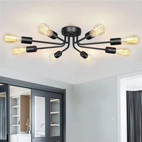 img 2 attached to 💡 Lampundit Modern Chandelier: Matte Black Semi Flush Mount Ceiling Light Fixture with E26 Base for Farmhouse Kitchen, Dining Room, Bedroom, Study, Living Room - 8 Light