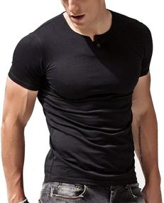 img 4 attached to Slimbt Sleeve Muscle T Shirt Buttons Men's Clothing for Shirts