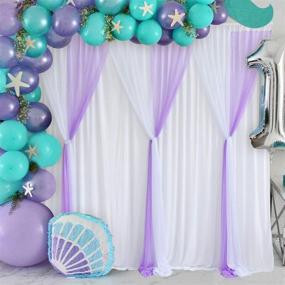 img 2 attached to 🌸 White and Purple Tulle Backdrop Curtains for Parties, Weddings, Baby Showers, Birthday Parties, Bridal Showers, and Photobooths - White Wrinkle-Free Chiffon Backdrop Panel Sheer Drapes Curtain - 10ft X 7ft