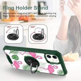 img 3 attached to IPhone 11 Case Flamingo Design With Ring Grip Holder Kickstand 360 Degree Stand Screen Protector (Work With Magnetic Car Mount) Women Girls Cute Protective Flower Cover For IPhone 11 6