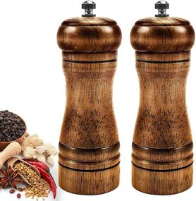 img 4 attached to Premium Wooden Salt and Pepper Mill Set - Classic Manual Grinders with 🧂 Ceramic Cores, Adjustable Coarseness - Ideal for Kitchen and Restaurant Use (Pack of 2)