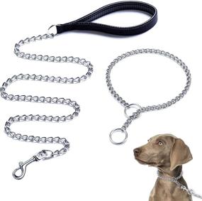 img 4 attached to Durable Dog Leash and Collar Set: Chew Proof Chain Leash with Padded Handle, Martingale Training Collar - Ideal for Small, Medium, and Large Dogs