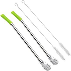 img 4 attached to 🍵 GFDesign Yerba Mate Bombilla Gourd Straws - 8.3" Long, Soft Silicone Tips, Food-Grade Stainless Steel - Set of 2 with Cleaning Brushes