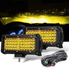 img 4 attached to 🚚 High Performance 7 Inch Yellow Fog Lights, LED Driving Lamp Kit with Wiring Harness (12ft / 2 Lead) - Includes 2 PCS 288W Quad Row Yellow LED Work Light for JP Offroad Truck, ATV, UTV, SUV, Wrangler, Boat, Marine