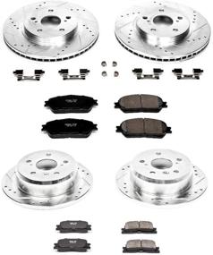 img 1 attached to 🔥 Комплект улучшенного тормозного рычага: Power Stop K2413 передние и задние тормозные колодки Z23 из углеродного волокна с просверленными и прорезанными тормозными роторами