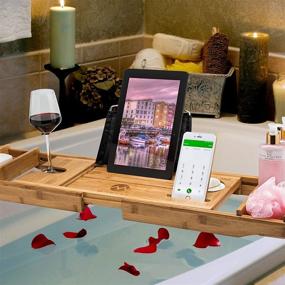 img 2 attached to Premium Bamboo Bathtub Tray Caddy with Book Holder - Multi-use Bath Tray for Tub, Laptop, Reading, Tablet - Ideal Bed and Bath Gift