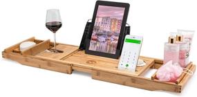 img 4 attached to Premium Bamboo Bathtub Tray Caddy with Book Holder - Multi-use Bath Tray for Tub, Laptop, Reading, Tablet - Ideal Bed and Bath Gift