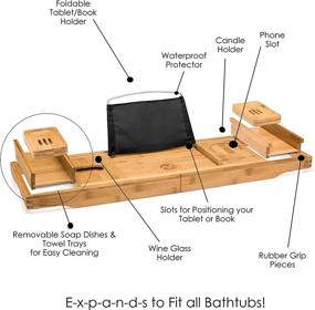 img 3 attached to Premium Bamboo Bathtub Tray Caddy with Book Holder - Multi-use Bath Tray for Tub, Laptop, Reading, Tablet - Ideal Bed and Bath Gift