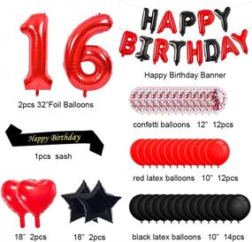 img 3 attached to 🎉 Minhero 16th Birthday Party Kit: Red Black Happy Birthday Banner, Number 16 Balloons, Sash, Latex & Confetti Balloons - Ideal for Girls & Women's 16th and 61st Birthday Celebrations!