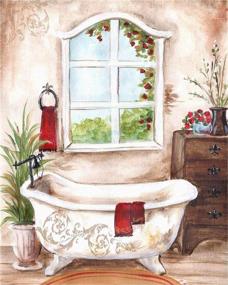 img 4 attached to Full Round Drill Rhinestone Embroidery: 5D DIY Diamond Painting of Bathroom View, 16X20 Inches, for Wall Decoration