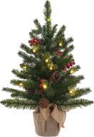 🎄 2ft pre-lit mini christmas tree - 24 inches, dewbin small christmas tree with 20 led lights and cloth bag base - tabletop christmas pine tree for xmas decorations, home decor indoor - fireplace décor logo