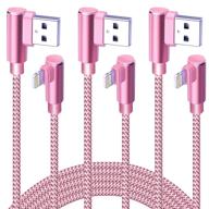 🔌 mfi certified 10 ft angled 90 degree lightning cable [3 pack] - nylon braided apple charger cord 10 feet - compatible with iphone 12/12 pro/max/11/11 pro/max/xr/xs/max/x/8/7/6/ipad - pink logo