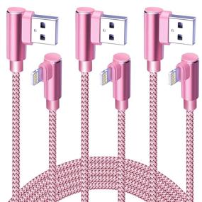 img 4 attached to 🔌 MFI Certified 10 FT Angled 90 Degree Lightning Cable [3 Pack] - Nylon Braided Apple Charger Cord 10 Feet - Compatible with iPhone 12/12 Pro/Max/11/11 Pro/Max/XR/XS/Max/X/8/7/6/iPad - Pink