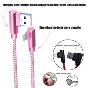 img 3 attached to 🔌 MFI Certified 10 FT Angled 90 Degree Lightning Cable [3 Pack] - Nylon Braided Apple Charger Cord 10 Feet - Compatible with iPhone 12/12 Pro/Max/11/11 Pro/Max/XR/XS/Max/X/8/7/6/iPad - Pink