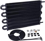 🚀 enhance performance with evil energy 8 pass tube and fin transmission cooler: universal 5/16" oil cooler kit aluminium black logo